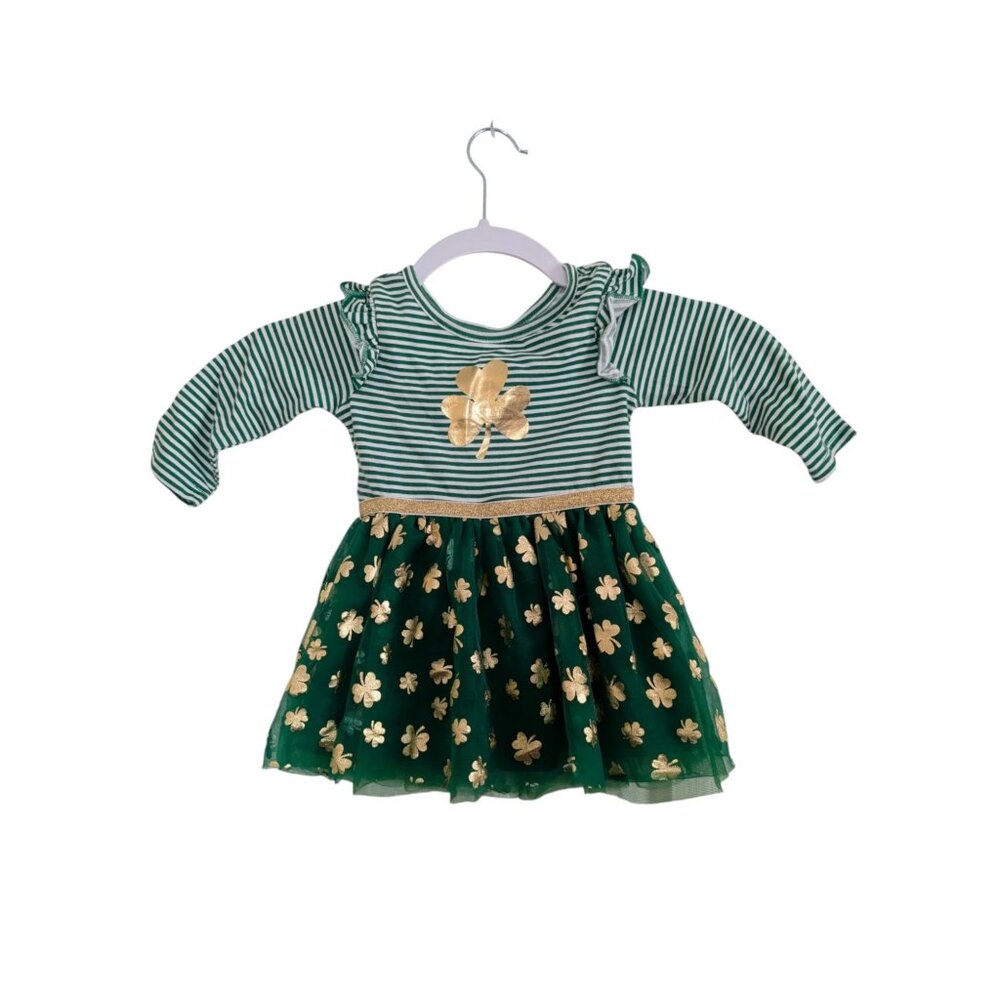 Baby Girl St. Patrick's Day Dress – Size 12M – Gold Shamrock Tulle Skirt – Way t